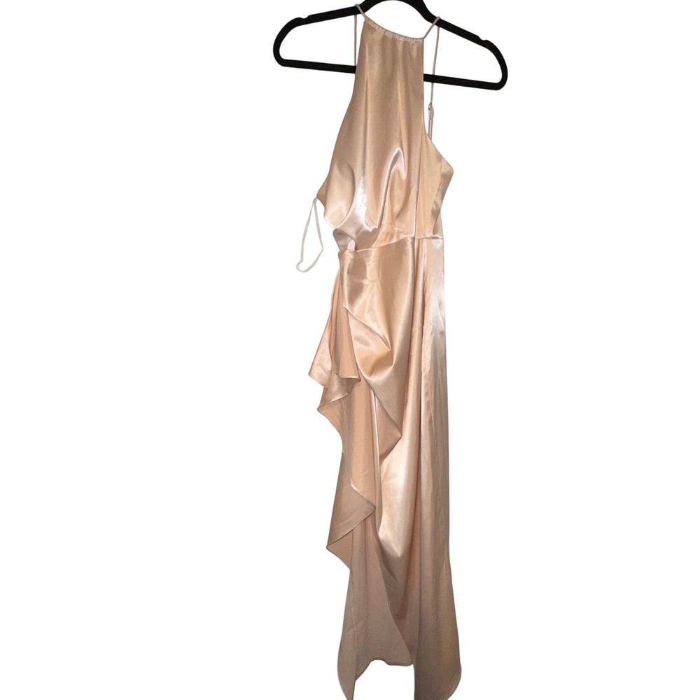 Saints & Secrets Champagne Satin Halter Ruffle Midi Dress CM6090D NWT Small - Picture 1 of 7